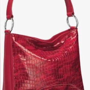 Brighton Red Croc-Embossed Shoulder Bag